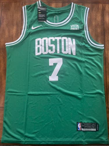 Boston Celtics Jaylen Brown #7 jersey, green, embroidered XL