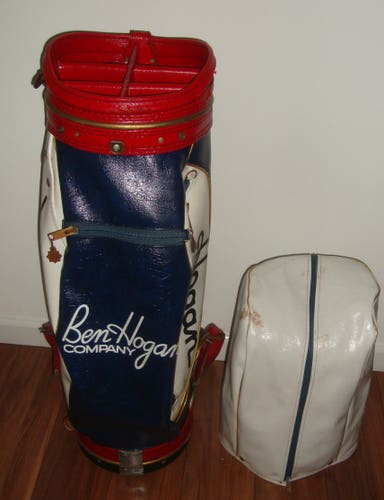 Vintage Ben Hogan Tour Staff Bag Made In USA Red White Blue with Rain Hood Cover
