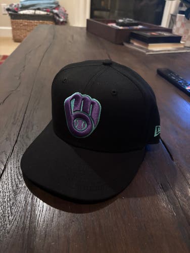 Milwaukee Brewers, Black/Purple/Teal Hat 7 1/2