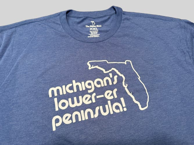 Men’s “FLORIDA - MICHIGAN’S LOWER PENINSULA” Blue Fashion T-Shirt by Mitten State XXL - NEW