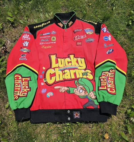 Vintage RARE Bobby Labonte Lucky Charms Nascar Racing Cereal Jacket JH Design L