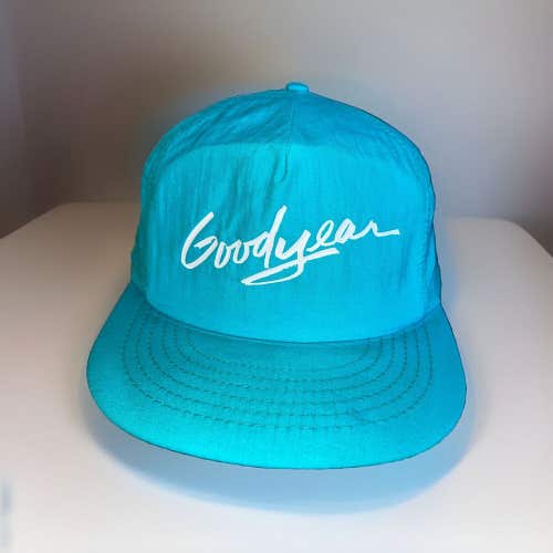 Vintage Goodyear Hat Cap Neon Nylon Lightweight Faded Blue One Size Swingster