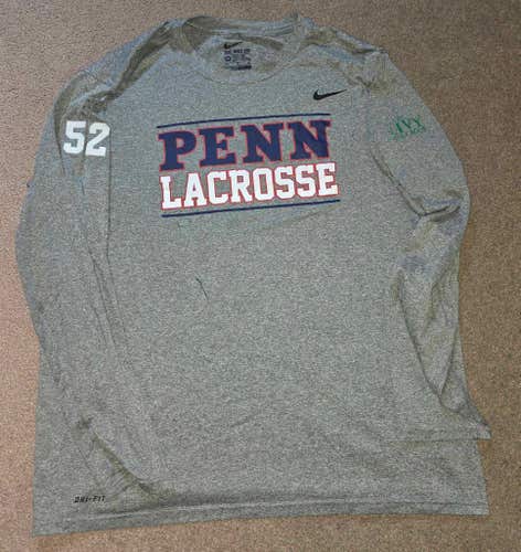 Penn Quakers Lacrosse Nike Dri Fit Game Worn Long Sleeve Wicking Shirt XL