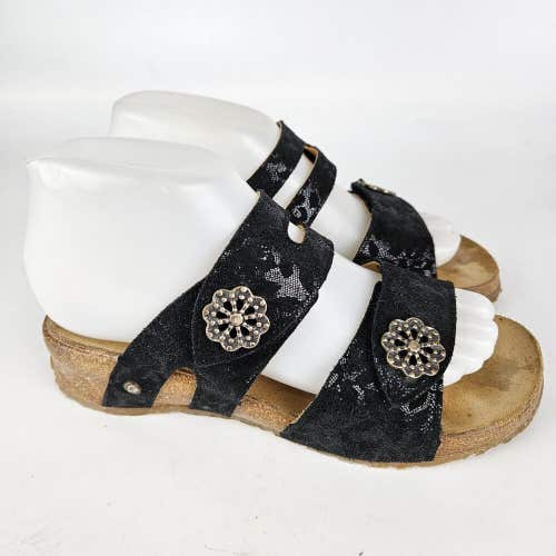 Haflinger Pansy Black 2 Strap Sandals Shoe Slide Womens 37 / 6