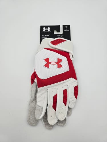 Under Armour Men's UA Yard Baseball Batting Gloves 1355544-102 White/Red Size M