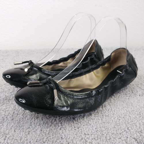 TOD'S Ballet Flats Womens 40 EU Slip On Shoes Black Patent Leather Made in Italy