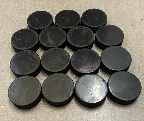 15 NHL Blank Hockey Pucks Slightly Used