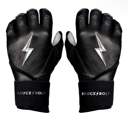 New Bruce Bolt Long Cuff Batting Gloves Chrome Series Adult XL Black/Grey