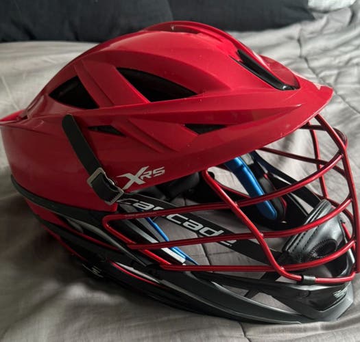 XRS lacrosse helmet chrome red