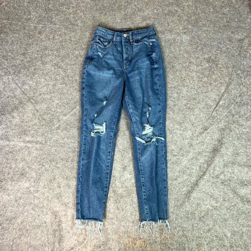 Old Navy Womens Jeans 0 Petite Blue Straight Pant Denim High Rise OG Grunge Rock