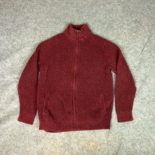 LL Bean Mens Sweater Large Tall Red Full Zip Jacket Organic Cotton Waffle Knit
