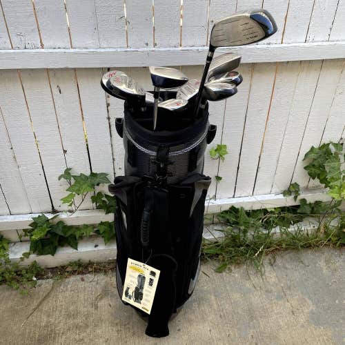 Mens Right Handed Hybrid Iron Wood Golf Club Complete Set With Rolling Golf Bag