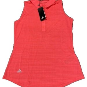 Adidas Womens Novelty FS5988 Flash Red Coral Sleeveless Golf Polo Shirt NWT