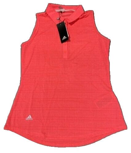 Adidas Womens Novelty FS5988 Flash Red Coral Sleeveless Golf Polo Shirt NWT