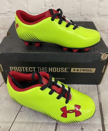 Under Armour 1227336-324 Blur II HG JR Youth Soccer Cleats Yellow Black Red 11K