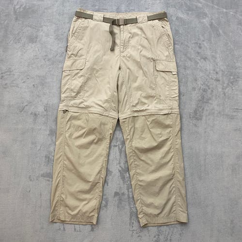 Columbia Convertible Cargo Pants Men Large Tan Belted OMNI-DRY Nylon 10" Shorts