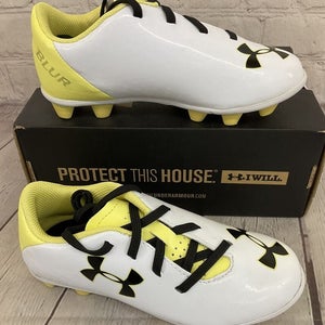 Under Armour 1234535-104 Blur III HG JR Kid's Soccer Cleats White Yellow US 11K