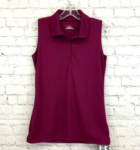 Under Armour Womens Heat Gear 537244 S Purple Berry Sleeveless Polo Shirt NWT