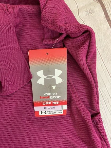 Under Armour Womens Heat Gear 537244 S Purple Berry Sleeveless Polo Shirt NWT