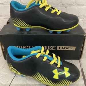 Under Armour 1227336-002 Blur II HG JR Kid's Soccer Cleats Black Blue Yellow 10K