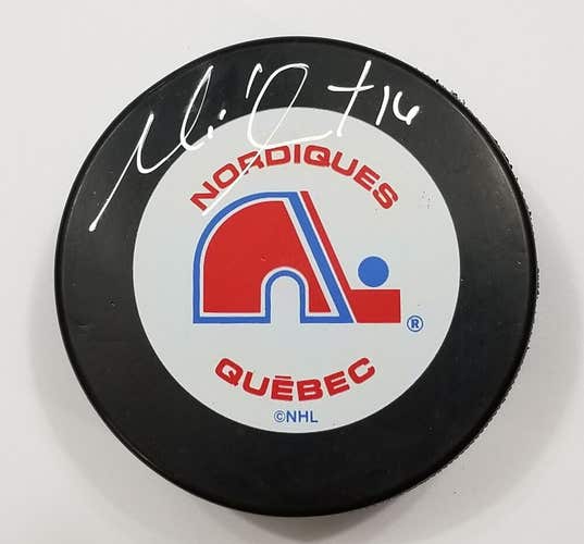 MICHEL GOULET Autographed Quebec Nordiques NHL Hockey Puck Signed HOF