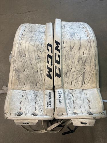 White Used 28" Junior CCM Premier R1.5 Goalie Leg Pads