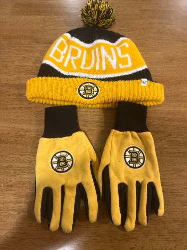 Boston Bruins Hat, And Gloves Set