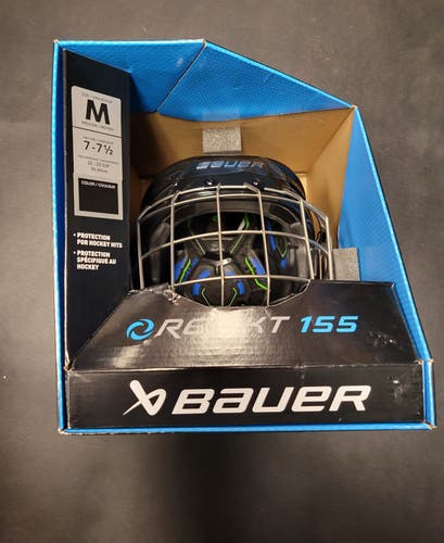 New Senior Medium Bauer Re-Akt 155 Black Helmet Combo