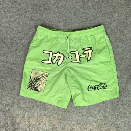 Coca Cola Mens Shorts Medium Green Nylon Pacsun Street Graphic 6" Lightweight ^