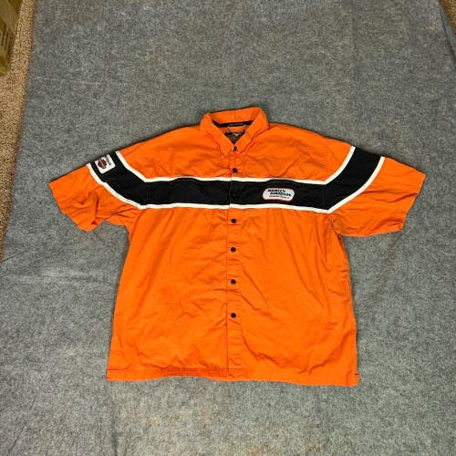 Harley Davidson Mens Shirt Extra Large Orange Black Mechanic Motorcycle Spellout