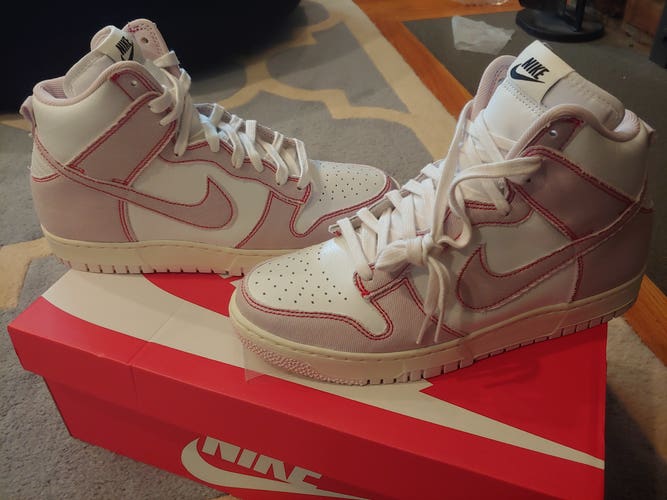 Nike Dunk Hi 1985 model, vintage look "Summit White/Barely Rose," New in box, Size 8.5. Never worn