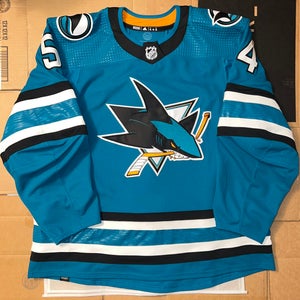 San Jose Sharks Team Issued Teal Home MiC Adidas Hockey Jersey Sz58 Smith