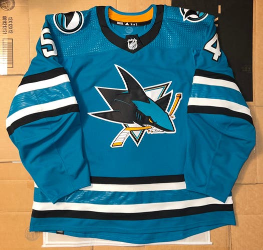 San Jose Sharks Team Issued Teal Home MiC Adidas Hockey Jersey Sz58 Smith