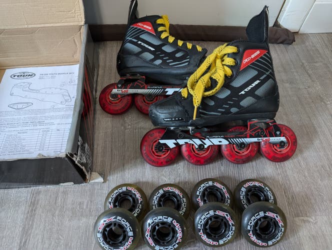 Tour FB-225 Inline Roller Hockey Skates Adjustable Size 1-4 Extra Wheels