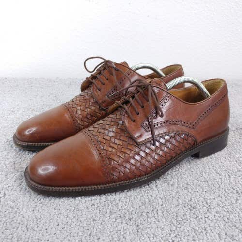 Mezlan Valencia Mens 10.5 Dress Shoes Cap Toe Lace Up Woven Derby Brown Leather