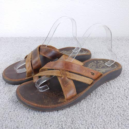 Olukai Paniolo Womens 11 Flip Flop Thong Comfort Sandals Brown Leather Beach