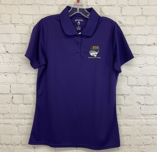 Antigua Womens Exceed 100222 Kyle Houchin Wildlife M Purple SS Polo Shirt NWT