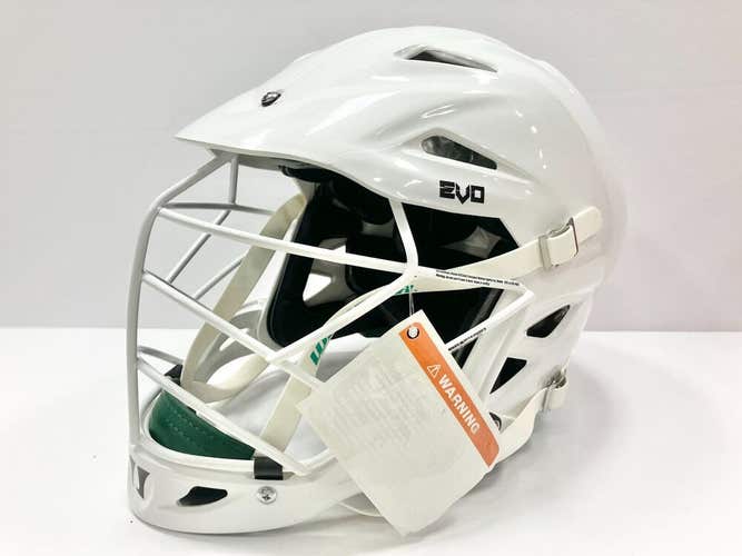 New Warrior Evo field lacrosse helmet size S / M white cage mask lax BOA green