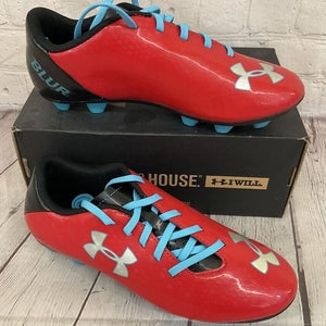 Under Armour 1235635-600 Blur III FG Youth Soccer Cleat Red Black Pirate Blue 2Y