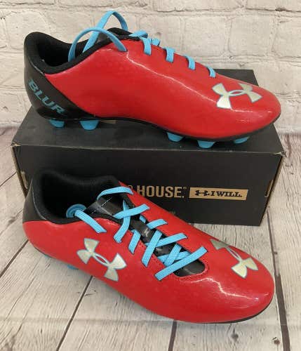 Under Armour 1235635-600 Blur III FG Youth Soccer Cleat Red Black Pirate Blue 2Y