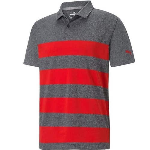 Puma Golf Men's MATTR Kiwi Stripe Golf Polo - Heather Gray / Stripe Red - XL