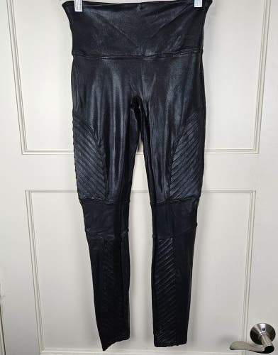 Spanx Black Faux Leather Moto Leggings Womens Size: M 28" InseamSkinny Leg