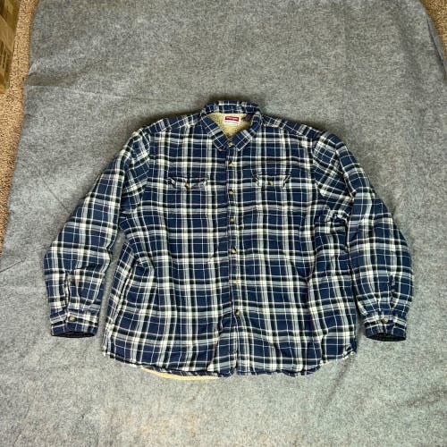 Wrangler Mens Shirt 3XL XXXL Navy Gray Flannel Sherpa Lined Shacket Cabin Top