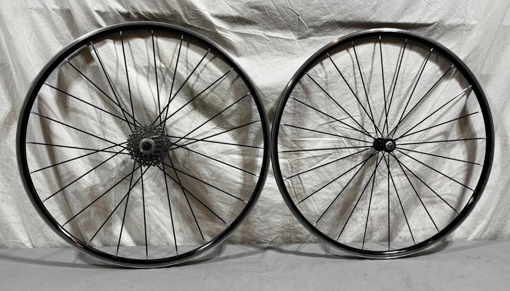 Lightweight Black Aluminum 10-Speed 24-Bladed Spoke Tubular 700C Wheelset CLEAN