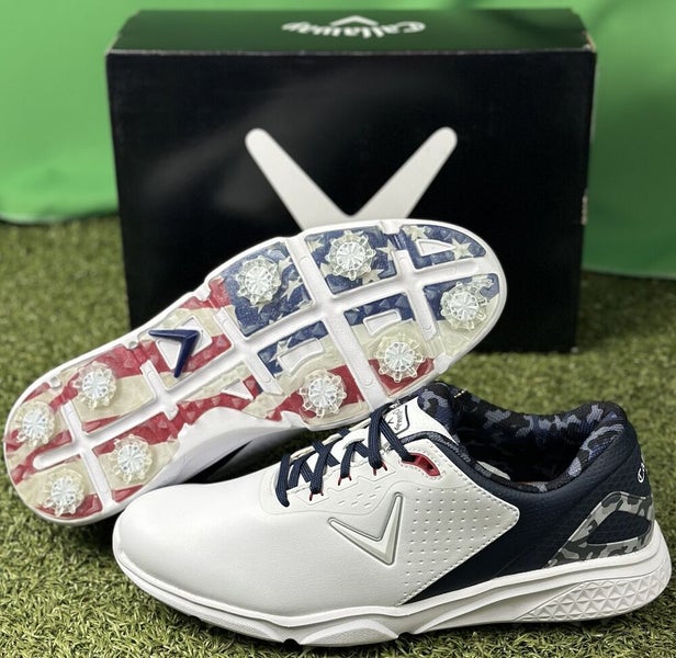 Callaway Coronado V2 Waterproof Golf Shoes White/Blue/Red 11.5 Medium New #85999