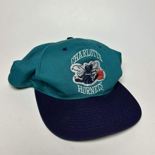 Vintage 90s Charlotte Hornets Snapback Hat Cap Teal Purple NBA AJD