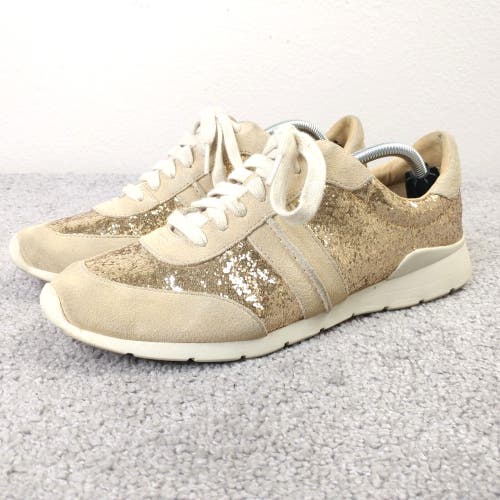 UGG Jaida Sneaker Womens 8.5 Shoes Lace Up Gold Glitter Suede Low Top