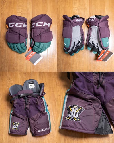Anaheim Ducks 30th Anniversary Pro Stock Bundle - 13” HGPJSPP Gloves, Nexus Custom Pro Pants