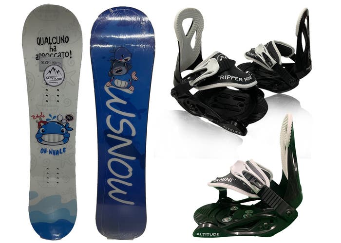 TODDLER KIDS' WSNOW "OH WHALE" 90CM SNOWBOARD + RIPPER MINI BINDINGS (XS) 7C-13C