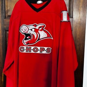 USED RED  IOWA CHOPS HOCKEY JERSEY SIZE 58  GOALIE CUT WITH FIGHT STRAP